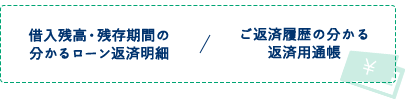 借入残高・残存期間の分かるローン返済明細、ご返済履歴の分かる返済用通帳