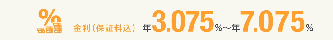 金利（保証料込）年3.075％～年7.075％