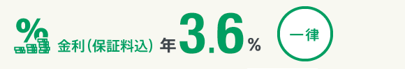 金利（保証料込）年3.6％ 一律